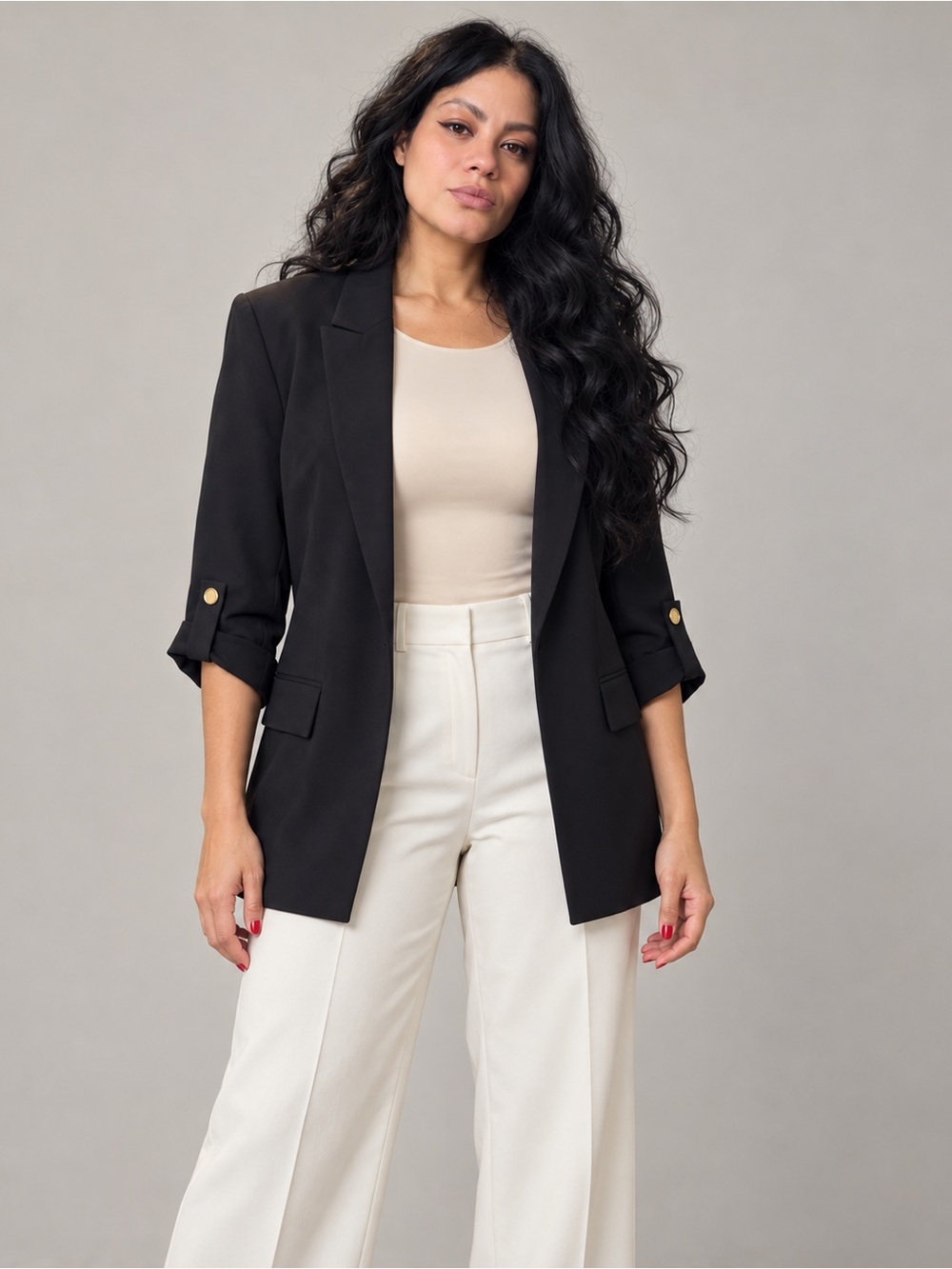 Zara Women’s Black Open Front Blazer XL Gold Button Sleeve Detail